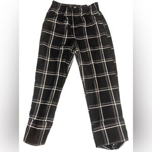 Zara Black & White Plaid Elastic Waist Wide Leg Cuffed Trousers Size Small‎